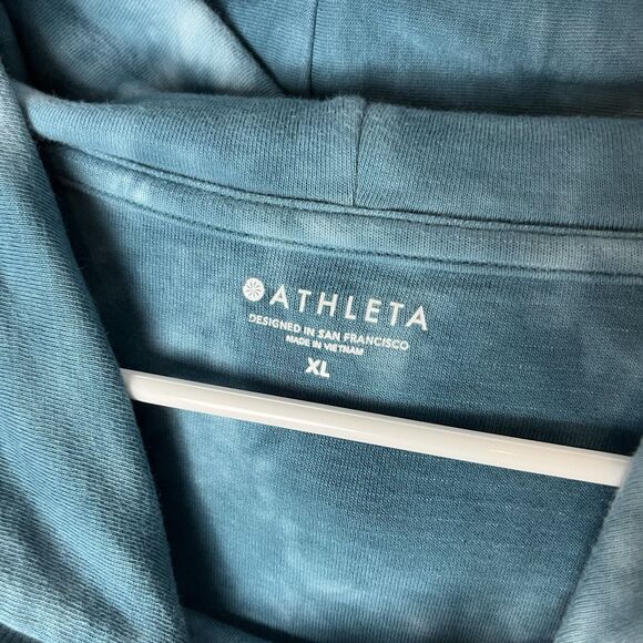 Athleta Sweatshirt Women XL Blue Tie Dye Hooded Kangaroo Handwarmer Pocket Crop - Picture 3 of 7